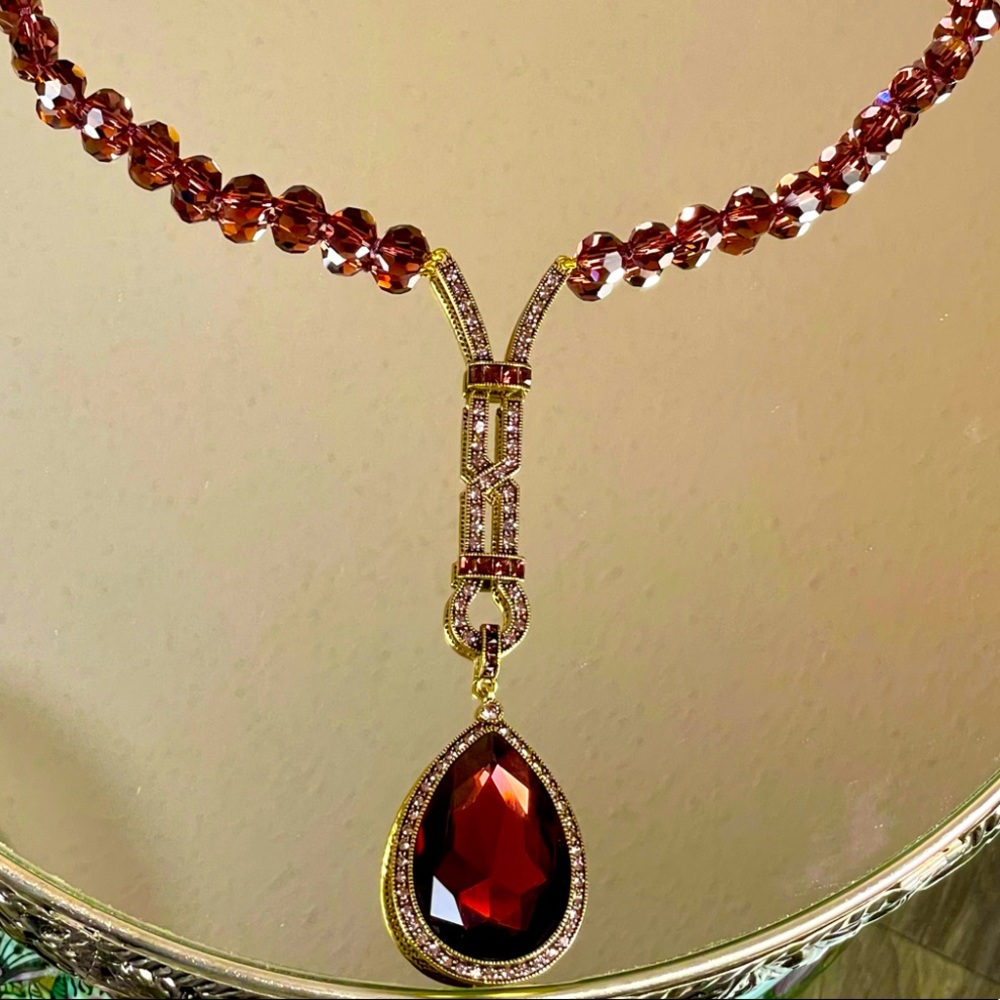 NWT/NIB Swarovski Crystal Pendant Necklace Wine Bordeaux Color Heidi Daus - Picture 6 of 12